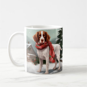 Mug Brittany Spaniel Dog à Noël de neige