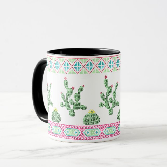 Mug Broderie tribale de point de croix broderie de poi (Devant gauche)