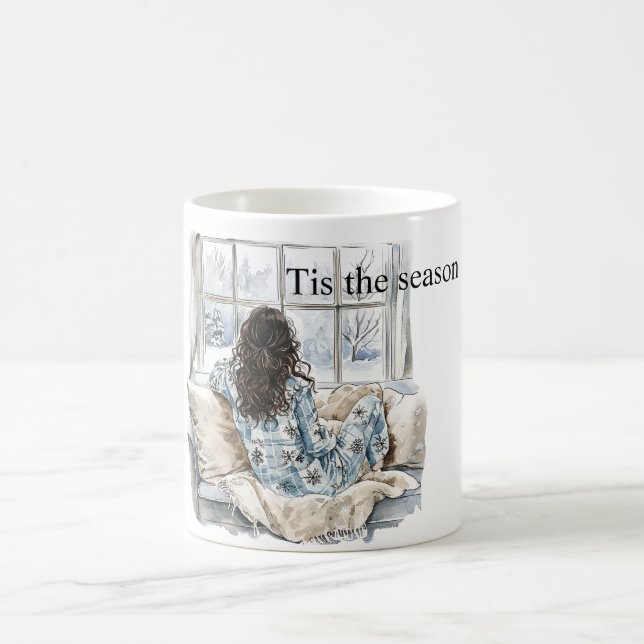 Mug Brown Hair Girl Window Christmas (Centre)