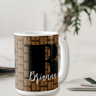 Mug Brown noir blanc Nom du script Bold Lettre initial