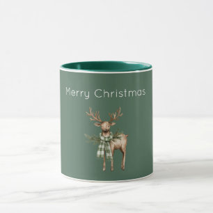 Mug Brun Crème Vert Cerf Rustique