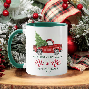 Mug Brush Script Premier Noël M. Mme Truck Green