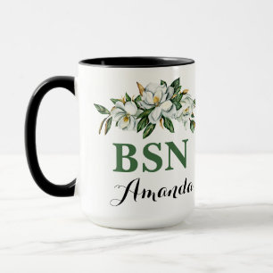 Mug BSN Aquarelle Florale Verdure Magnolia Graduation