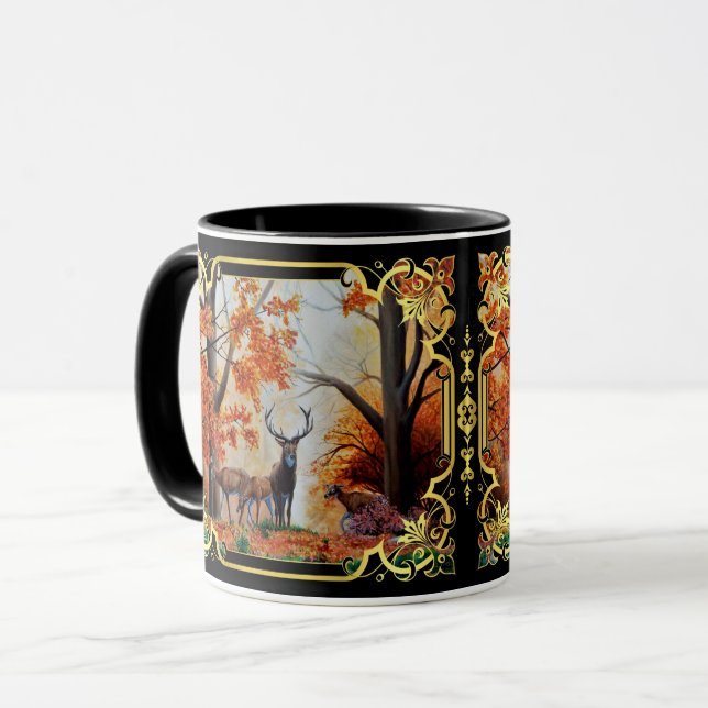 Mug Buck/doe cerf en forêt d'automne/design (Devant gauche)