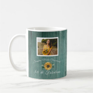 Mug Budget 50 et fabuleux   Tournesol Turquoise Annive
