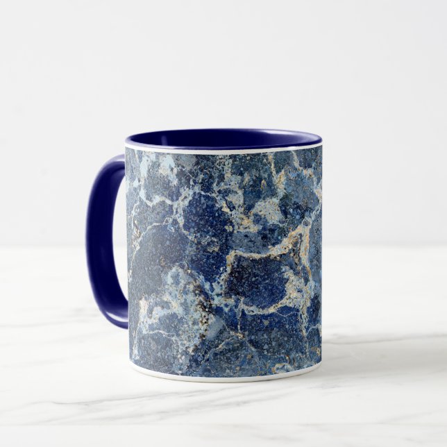 Mug Bue Gris Marbre Noir & Veines Beige (Devant gauche)