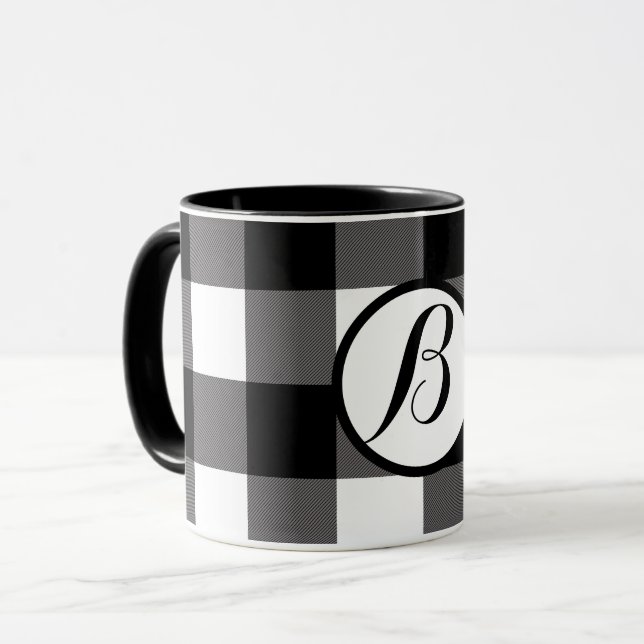 Mug Buffalo noir et blanc À damiers Carrés (Devant gauche)