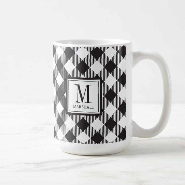 Mug Buffalo Plaid Black and White Nom personnalisé (Droite)