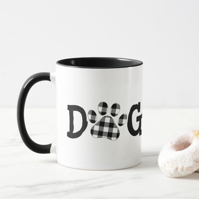 Mug Buffalo Plaid Chien Maman Pawprints (Avec donut)