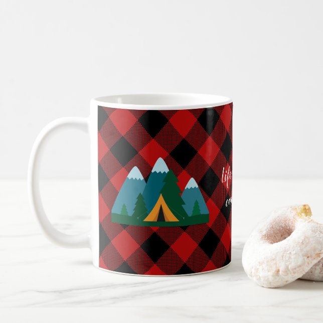 Mug Buffalo Plaid Life is Better Camping (Avec donut)