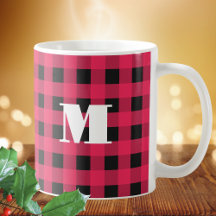 Buffalo Plaid Red Black Check Monogramme Noël