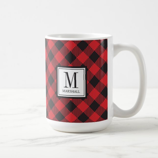 Mug Buffalo Plaid Red Nom personnalisé (Droite)