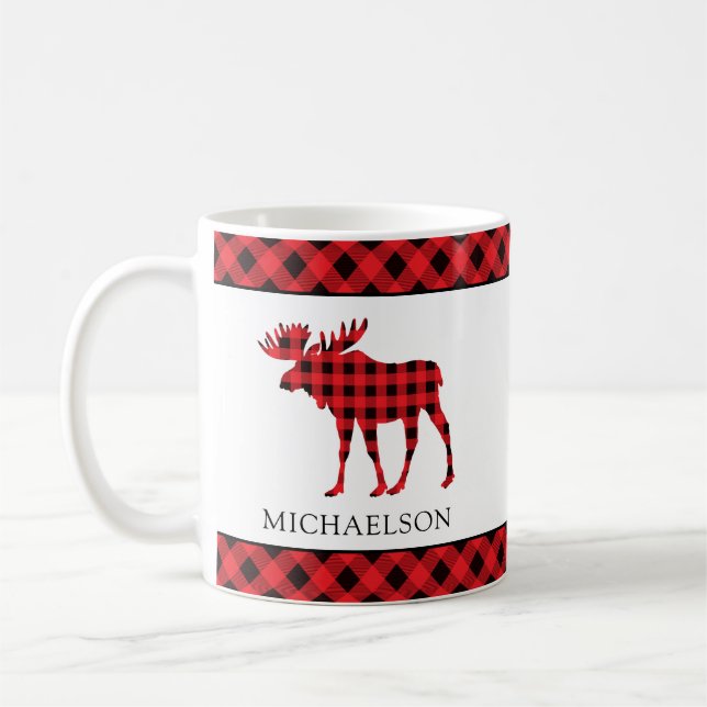 Mug Buffalo Plaid Rouge Russe Xmas Moose Silhouette (Gauche)