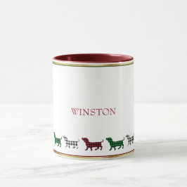 Mug Buffle de chien de Noël Dachshund Plaid Minimalist