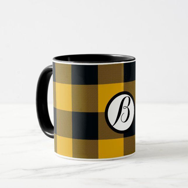 Mug Buffle Jaune et Noir À damiers Carré Plaid (Devant gauche)