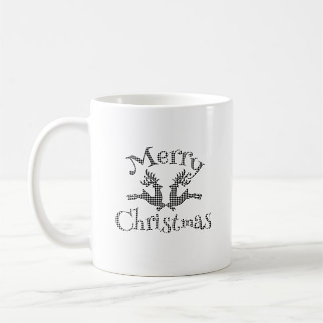Mug Buffle noir blanc Plaid Joyeux rennes de Noël (Gauche)