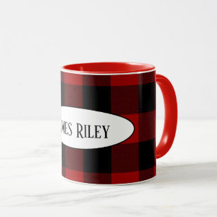 Mug buffle noir et rouge plaid de nom