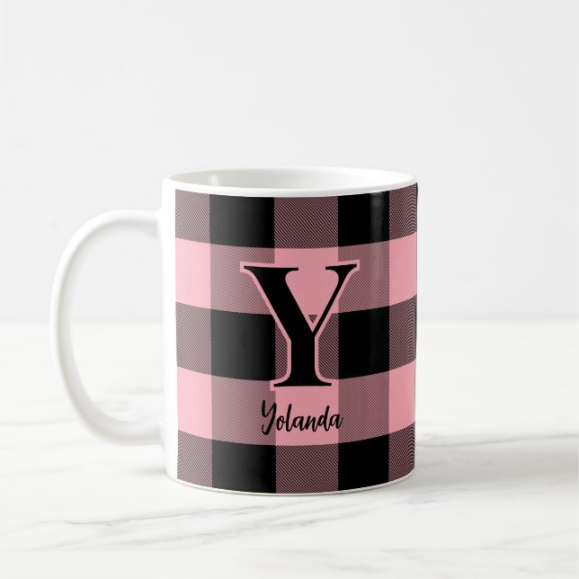 Mug Buffle rose clair et noir Plaid personnalisé (Gauche)