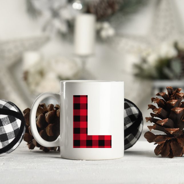 Mug Buffle rouge et noir plaqué Lettre gras L Monogram (Letter L Monogram Christmas Coffee Cup)