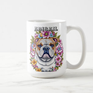 Mug Bulldog personnalisé et fleurs lunaires