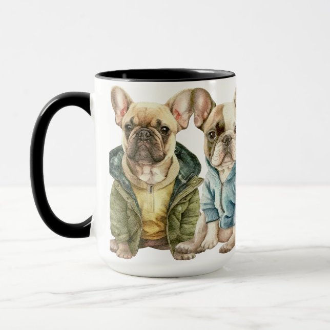 MUG BULLDOGS FRANÇAIS ADORABLES AVEC SWEATERS (Gauche)