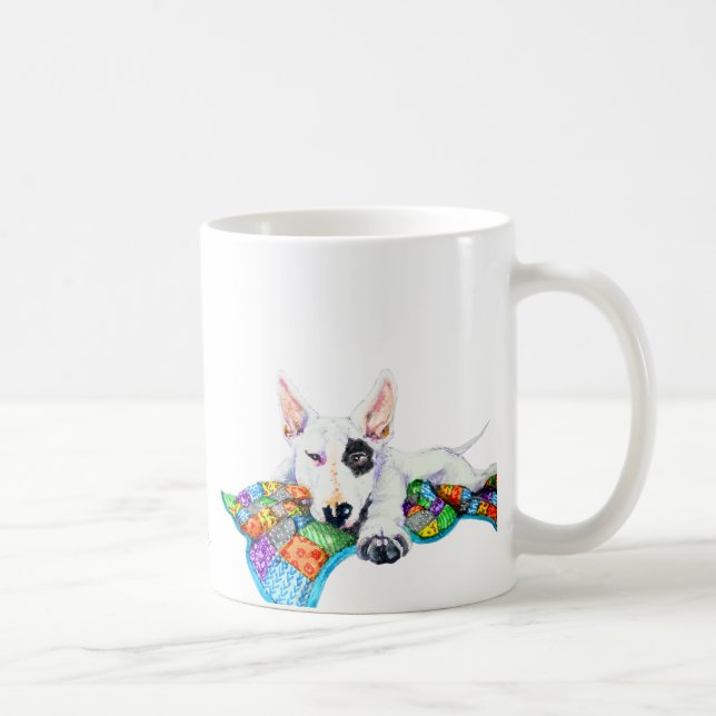 Mug Bullterrier blanc sur la couverture en Patchwork - (Droite)