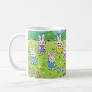 Mug Bunnies de Pâques cachant des oeufs dans un jardin