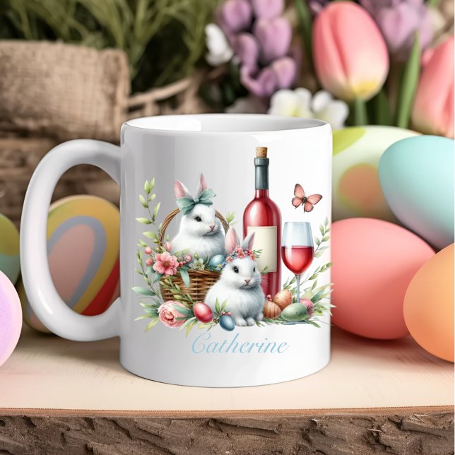 Mug Bunnies Whimsical de Pâques et Musique de Vins (Easter Whimsical Bunnies & Wine Mug)