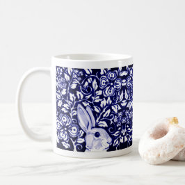 Mug Bunny lapin bleu et blanc Chinoiserie Floral Funny