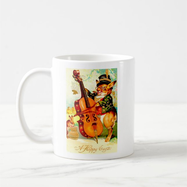 Mug Bunny vintage Jouer avec Violon Salutation de Pâqu (Gauche)
