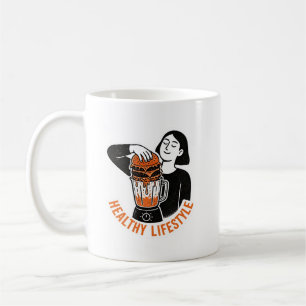 Mug Burger Blender Linogravure de style de vie sain et