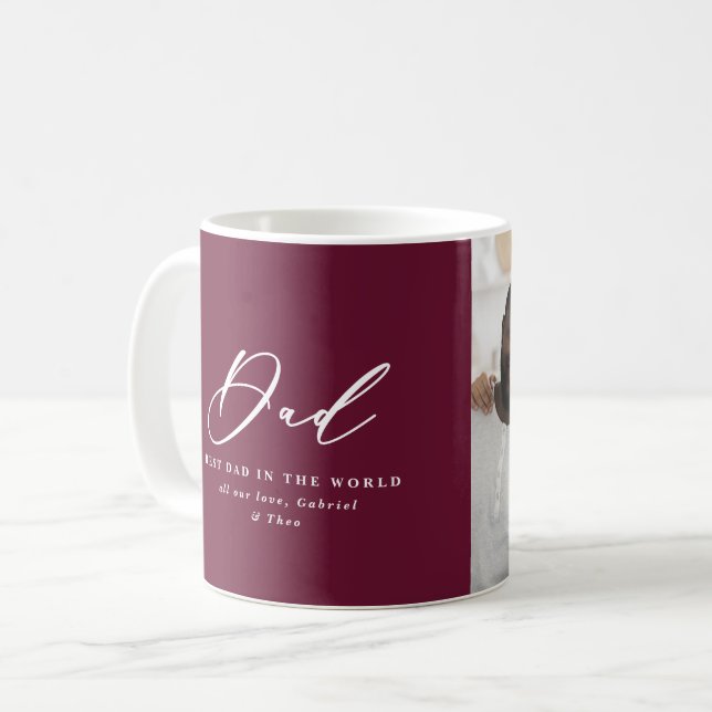 Mug Burgundy moderne 2 script photo papa Fête des père (Devant gauche)