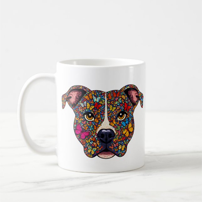 Mug Butterfly Kaleidoscope Pitbull Portrait -Bully Mom (Gauche)