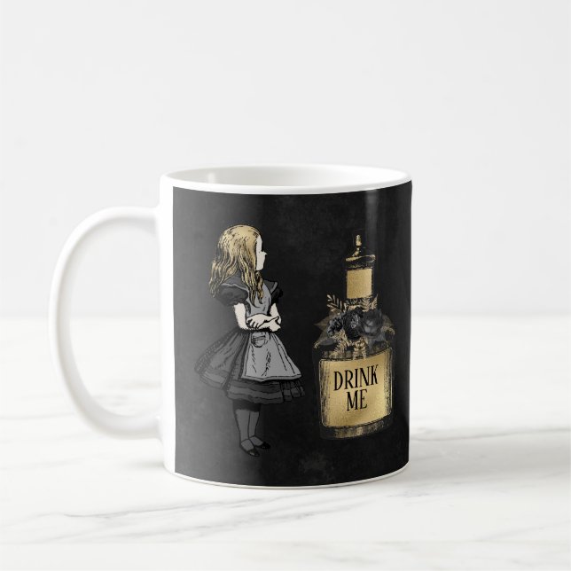 Mug Buvez moi noir et or Alice au pays des merveilles (Gauche)