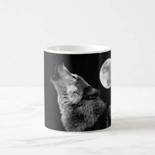Mug BW Wolf Howling at Moon
