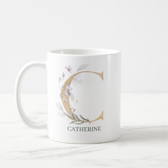 Mug C Monogramme Floral Personnalisé (Gauche)