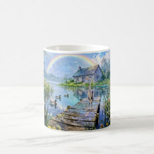 Mug Cabane arc-en-ciel avec canards, héron et ruisseau