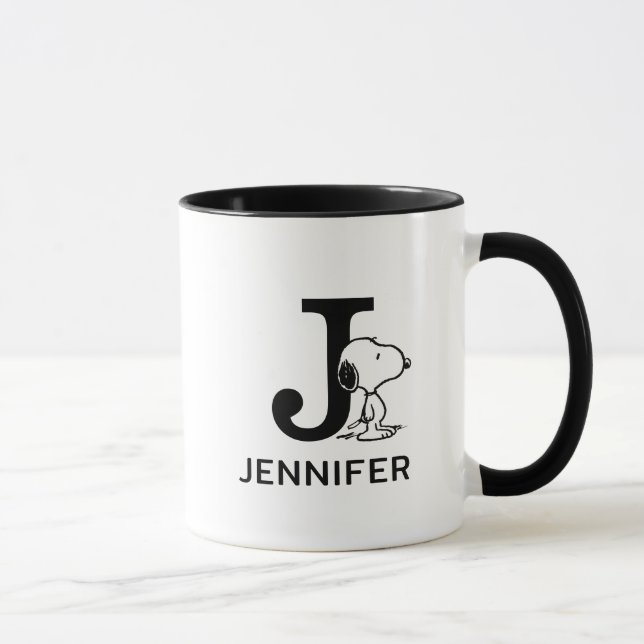Mug cacahuètes | Snoopy Nom & Monogram J (Droite)