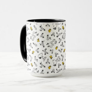 Mug cacahuètes   Snoopy & Woodstock B&W Flower Motif