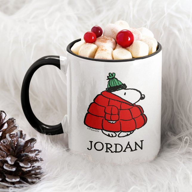 Mug cacahuètes | Veste Snoopy Red Puffer (Mug on holiday background)