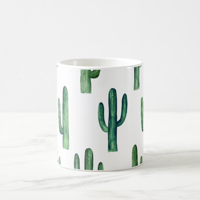Mug Cactus aquarelle. Motif botanique vert. Moderne (Centre)