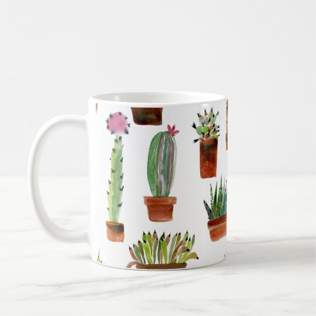 Mug Cactus Charme : Aquarelle Texture Succulente. (Gauche)