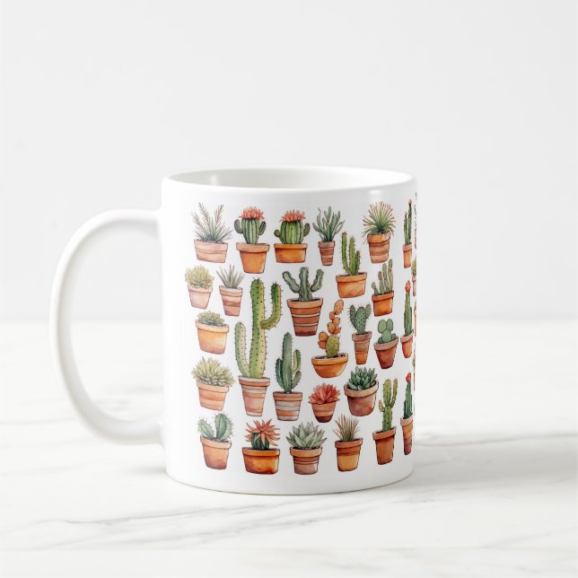 Mug Cactus dans les bouchons d'aquarelle (Gauche)