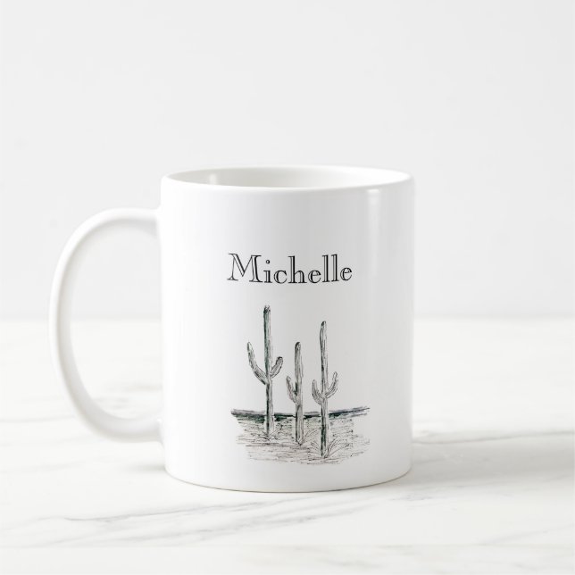 Mug Cactus du désert Sud-Ouest Noir Blanc (Gauche)
