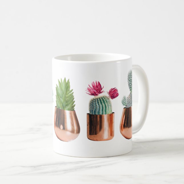 Mug Cactus et succulents dans des pots d'or Roses (Devant droit)