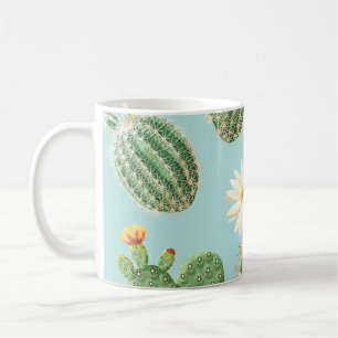 Mug Cactus, fleurs roses : décor clair