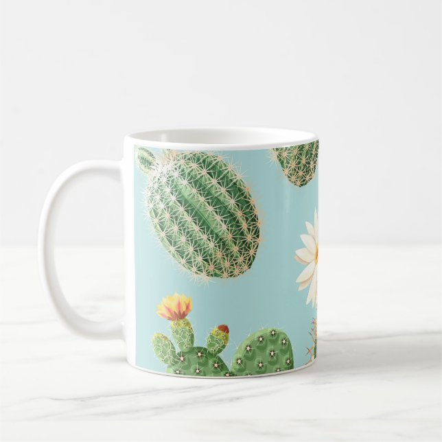 Mug Cactus, fleurs roses : décor clair (Gauche)