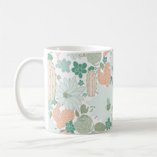 Mug Cactus Motif mignon Imprimer Corail Mint Gris Vert
