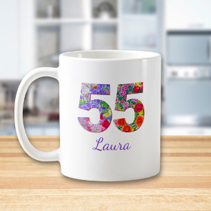 Mug Cadeau 55e anniversaire Floral 55 Personnalisé pou