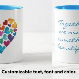 Mug Cadeau d'amitié, Coeurs arc-en-ciel, personnalisab